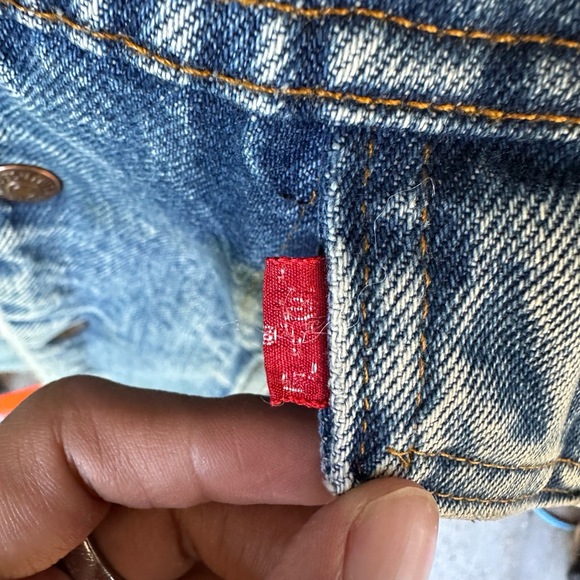 Levis Vintage 1970s 1960s Made USA Sherpa Collar Button Up Waist Denim Jacket - Picture 3 of 7